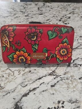 Sakroots Red Floral Zip Card Wallet